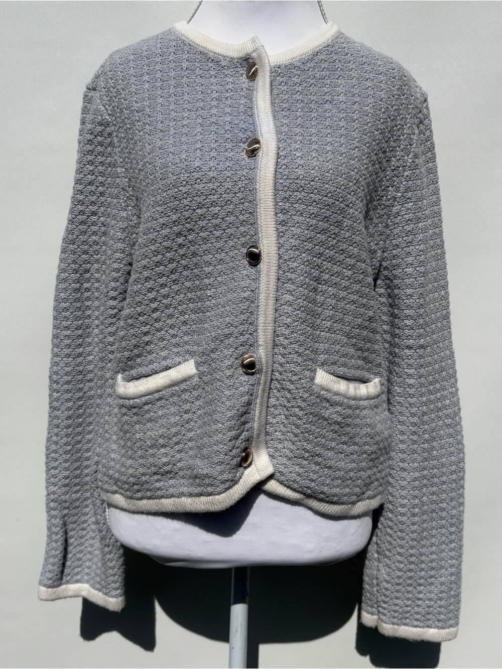 Abercrombie & Fitch Light Blue Cardigan with Cream Trim